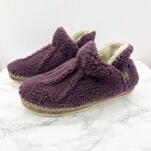 L.L. Bean Cozy Slipper Bootie Womens 9 Dark Plum Purple Sherpa Fleece Gorpcore